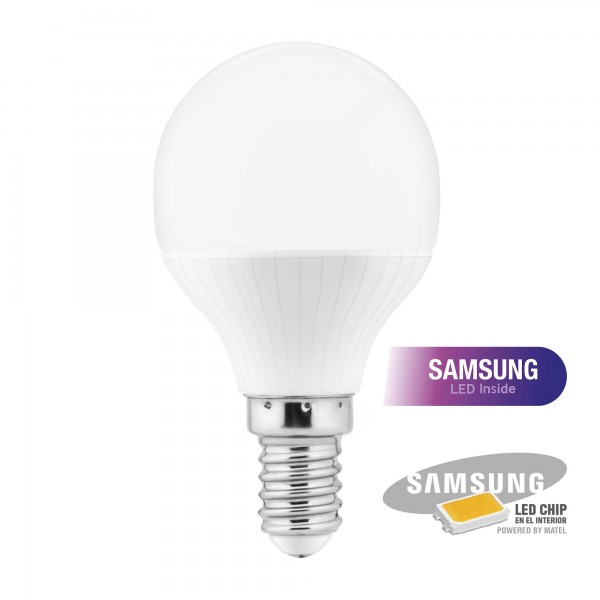 Bomb.led samsung esferica  e14 5w.calida (caja de 10 unidades)