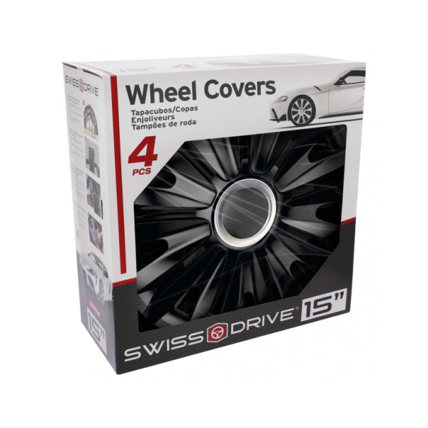 Juego de 4 Tapacubos de 15 Pulgadas Diseño Indiana Silver, Acabado Cromado y ABS Resistente a Fuertes Impactos