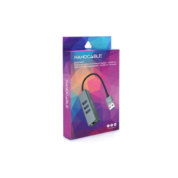 Nanocable conversor usb 3.0 ethernet + 3xusb 3.0