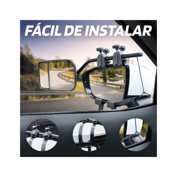 Espejo Retrovisor Extensible Universal Ajustable con Doble Soporte Espejo Doble Convexo Multi-ángulos