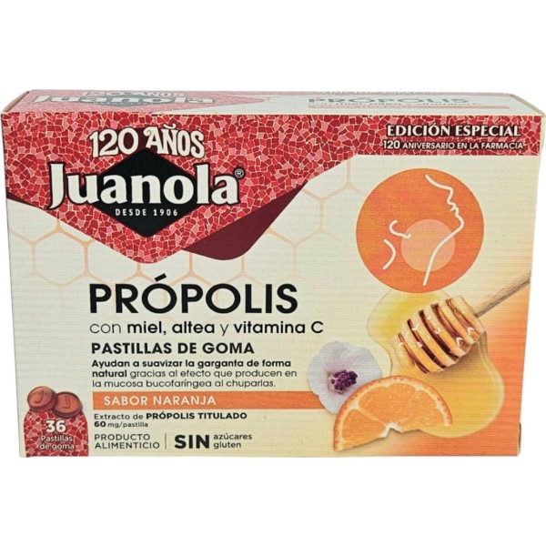 Juanola Propolis Miel Altea y Vitamina C 36 Pastillas  Naranja