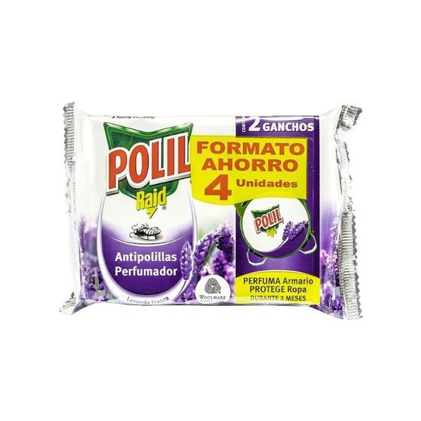 Polil gancho antipolillas perfumador lavanda FORMATO AHORRO 4 unidades